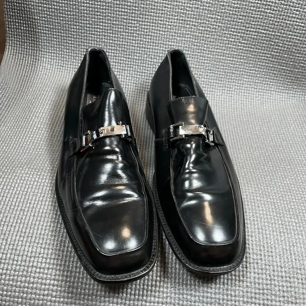 Aston Grey Collection Loafers Mens Size 9.5 Black Leather‎ Buckle Slip On